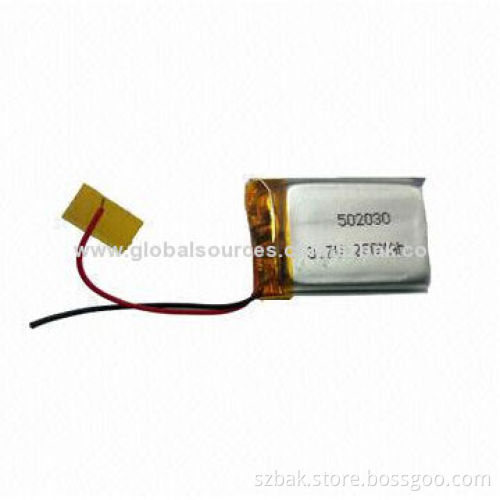 Li-polymer Battery, HBAK 502030, 3.7V Voltage with 250mAh Capacity, PCM and Wire Leads